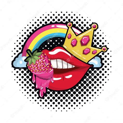 Premium Vector Female Mouth Dripping With Strawberry Fruit