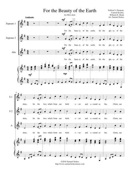For The Beauty Of The Earth Ssa Choir With Piano Accompaniment Sheet