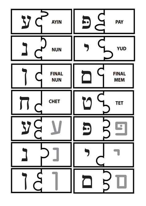 Hebrew Letter Puzzles Matching Letters To Names Sounds And Block