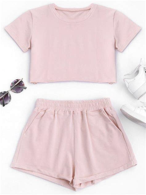 31 Off 2021 Cotton Sports Cropped Top And Shorts Suit In Pink Zaful