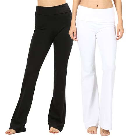 thelovely womens and plus stretch cotton fold over high waist bootcut workout flared yoga pants