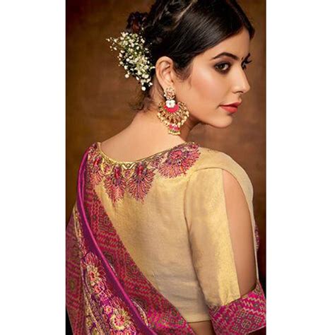 Magenta Pink Embroidered Satin Saree