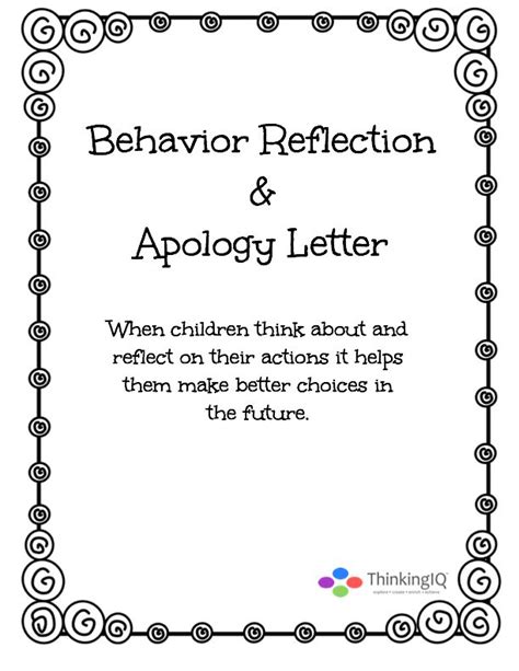 Behavior Reflection And Apology Letter Thinking Zing Behavior Reflection School Social Work