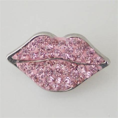 Pink Snap 3 D Lips With Pink Rhinestones Silver Tone 3 Pink Rhinestones Pink Snap Ginger