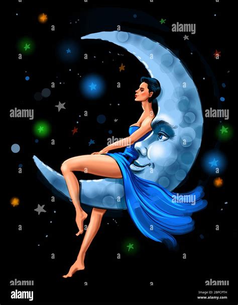 Woman Sitting On Crescent Moon Hi Res Stock Photography And Images Alamy