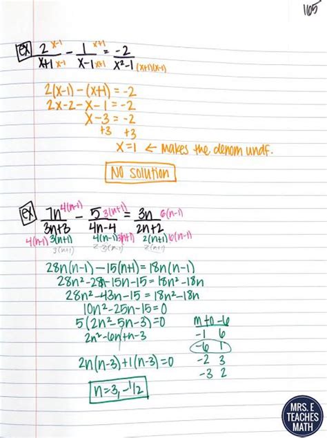 Solving Rational Equations Inb Pages Math Methods Learning Math