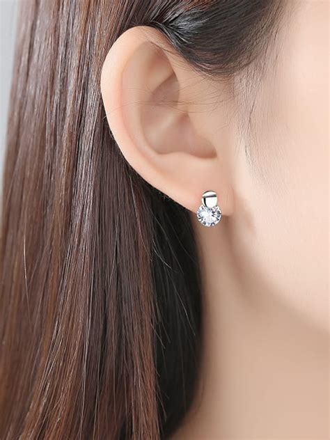 925 Sterling Silver Withd Cute Round Crystal Stud Earrings 1000032334