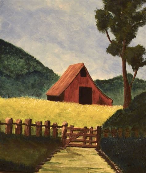 Old Barn Acrylic Landscape Painting ~by Hannah Wilson Landscape
