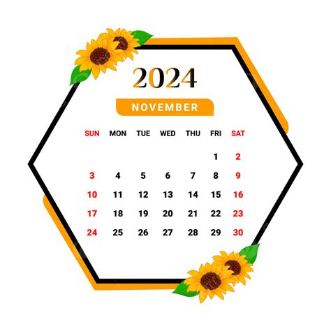 Calendário De Novembro De 2024 Com Moldura De Flor Exclusiva Vetor Png