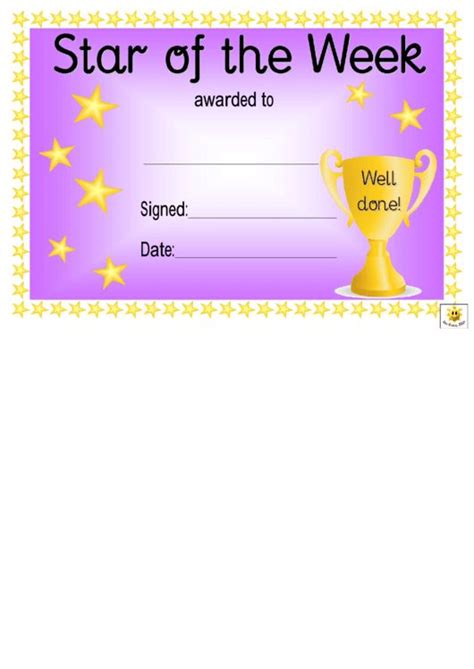Star Of The Week Award Certificate Template Purple For Free Star