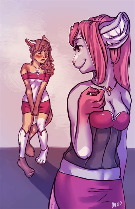 Rule 34 Anthro Blush Cleavage Closed Eyes Corset Curly