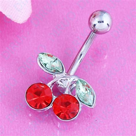 Buy 2016 New Pretty Rhinestone Red Cherry Belly Navel Ring Belly Button Barbell