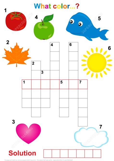 Crossword Puzzle For Children What The Color Free Printable Puzzle