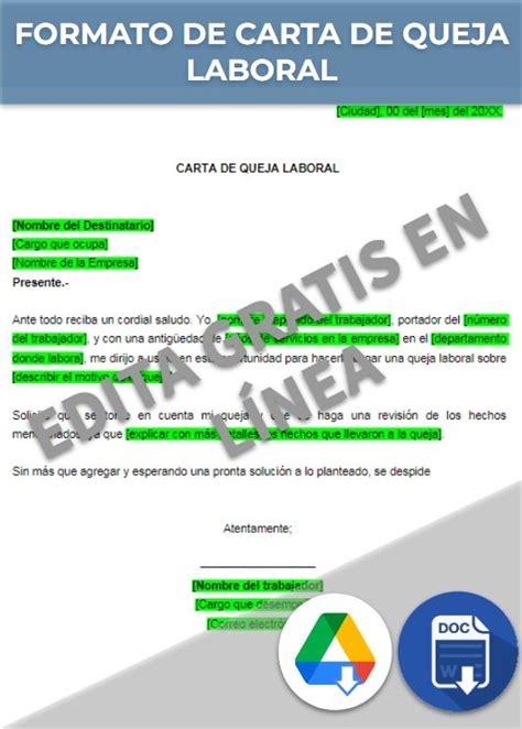 Carta De Queja Laboral 【 Ejemplos Y Formatos 】word Pdf