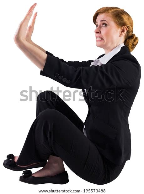 Nervous Redhead Businesswoman Sitting Pushing On Stock Photo 195573488