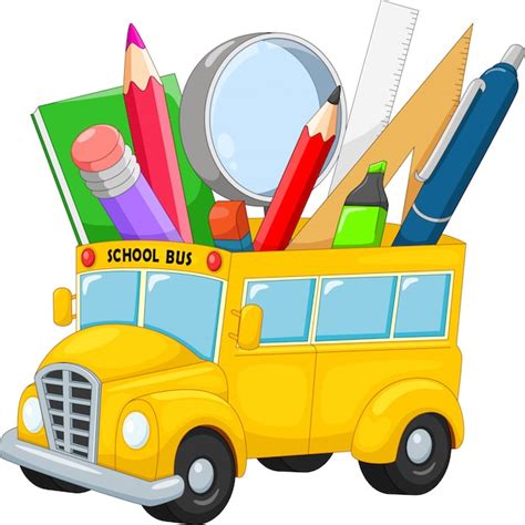 Autobús Escolar Con útiles Escolares Vector Premium