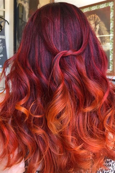 Sunset Hair Color Red And Orange Ombré Sunset Hair Hair Styles Fire