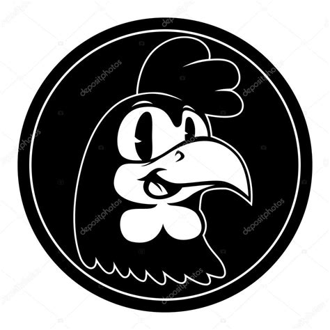 Vintage Cartoon Smiling Retro Cartoon Rooster Character In Black