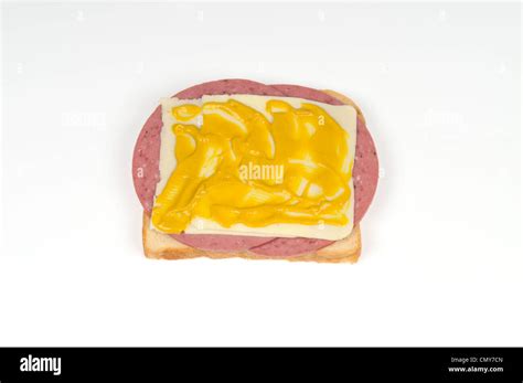 Open Faced Salami And Cheese Sandwich With Mustard Stock Photo Alamy