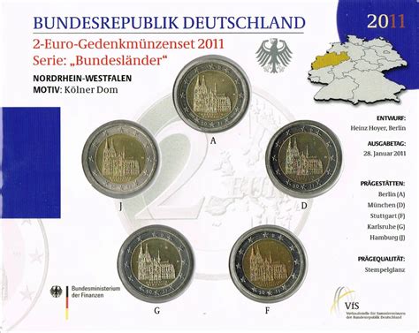 Allemagne Série 2 Euro Commémoratives 2011 Rhénanie Du Nord