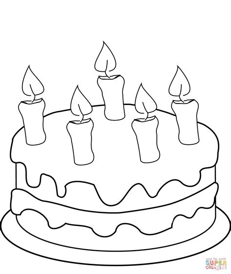 Disegno Di Torta Di Compleanno Con Cinque Candele Da Colorare Disegni