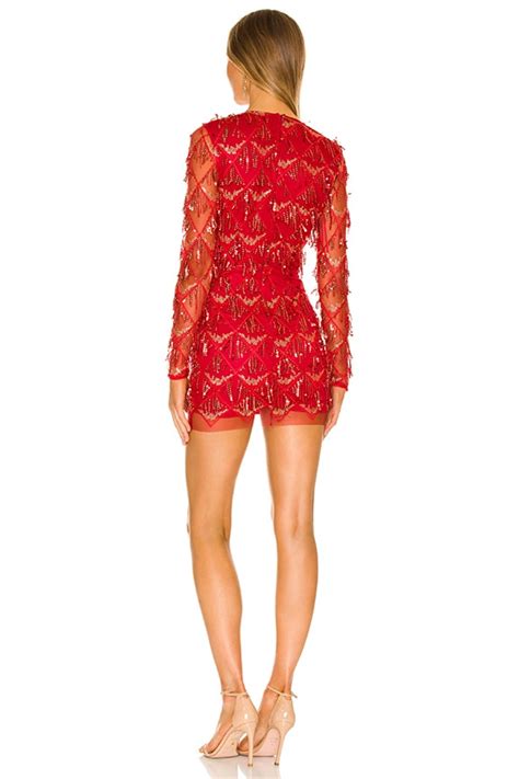 Superdown Nia Sequin Fringe Dress In Red Modesens