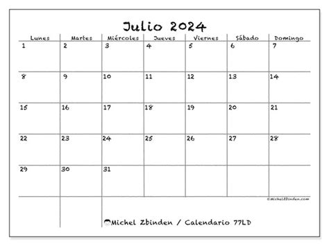Calendario Julio De 2024 Para Imprimir “77ld” Michel Zbinden Cr