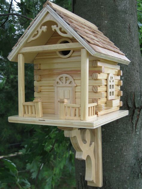 Rustic Log Cabin Wood Natural Bird House Garden Decorative Outdoor Yard