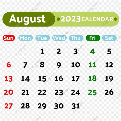Vektor Agustus Kalender 2023 Kalender 2023 Kalender Agustus Png Dan