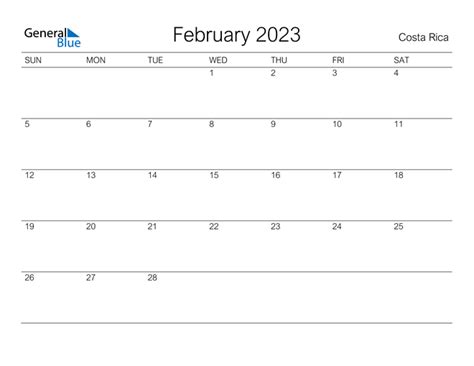 February 2023 Calendar With Costa Rica Holidays
