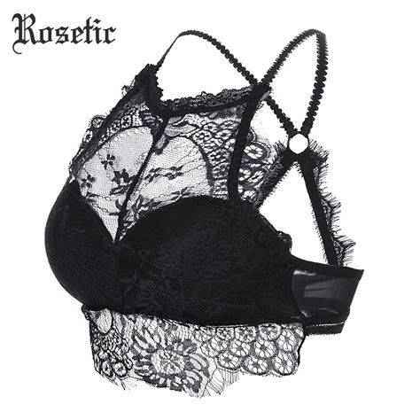 Rosetic Woman Gothic Sexy Bras Black White Mesh Hollow See Through Underwear Wrapped Chest