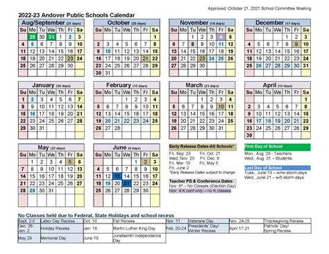 School Year Calendar 2022 23 Andover Public Schools Official Website
