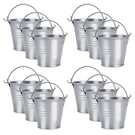 Set Of 12 Small Metal Galvanized Buckets Decorative Wedding Favours