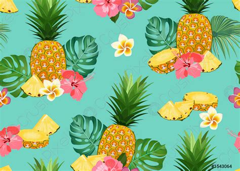 Vintage Seamless Tropical Flowers With Pineapple Vector Pattern Best