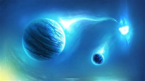 Cyan Planets Hd Digital Universe 4k Wallpapers Images Backgrounds