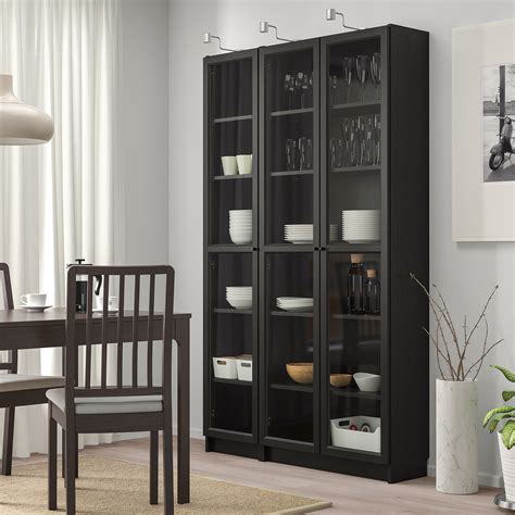 Billyoxberg Bookcase With Glass Doors Black Brown 120x30x202 Cm Ikea