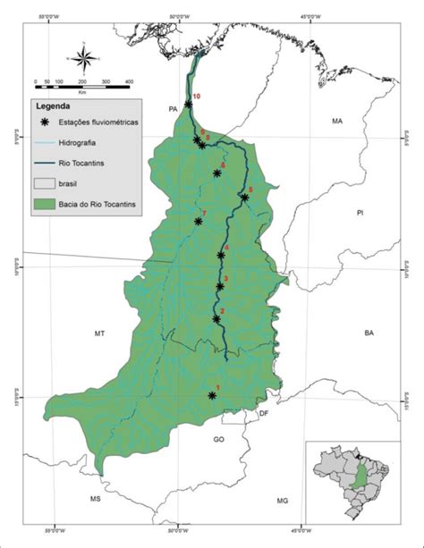 Mapa Da Bacia Hidrográfica Do Rio Tocantins Indicando A Posição Das