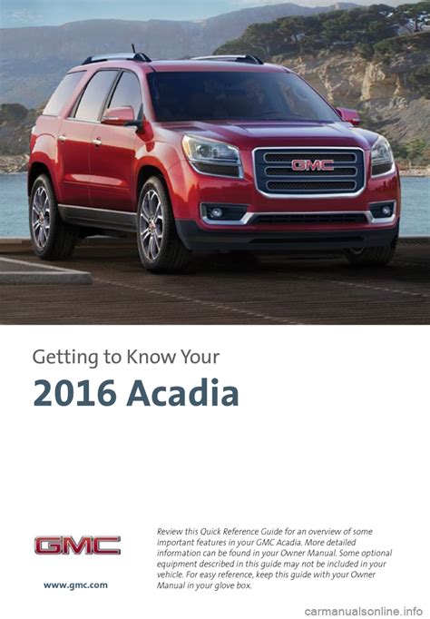 Gmc Acadia 2016 Get To Know Guide 16 Pages