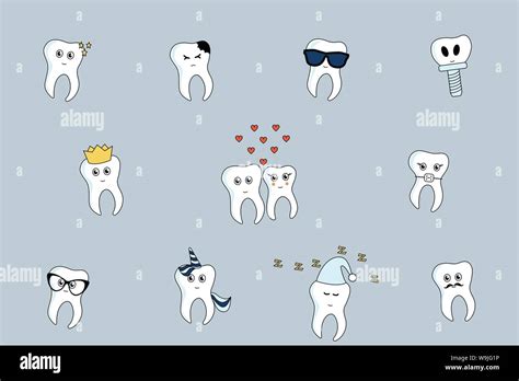 Set Of Vector Cartoon Tooth Emoticons Stock Vector Image And Art Alamy
