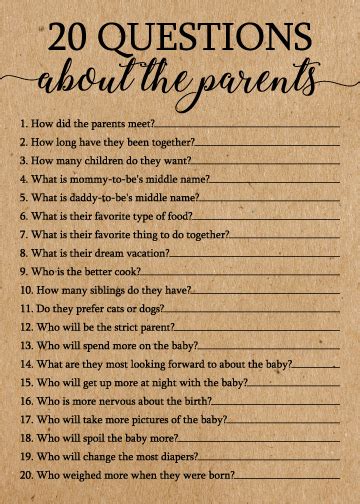 20 Questions About The Parents Baby Shower Game 20 Questions Etsy