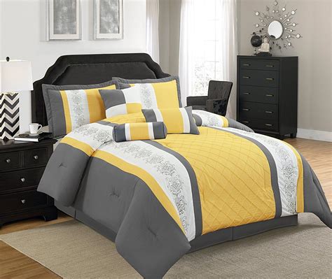 Yellow Grey White Simple Modern Bedding Sets Comforter Sets Yellow