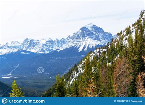 Mountain Landscape Of Canadian Rockies At Lake Louise Near Banff Stock