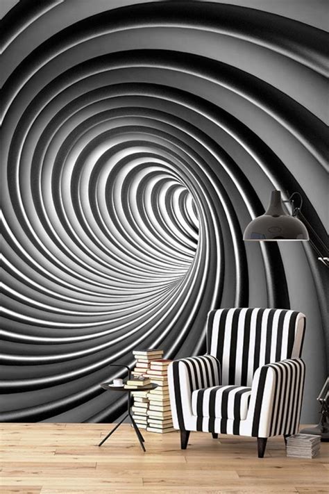 Black And White Spiral Lines Swirl 3d Custom Wall Mural 3d0003