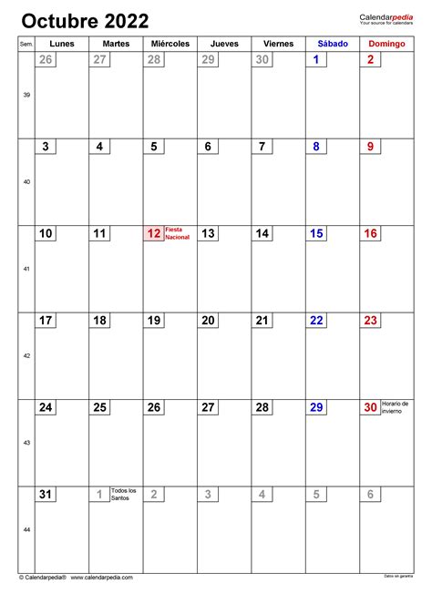 Calendario Octubre 2022 En Word Excel Y Pdf Calendarpedia Aria Art