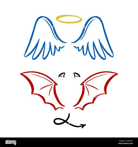 Ángel Y Diablo Estilizada Ilustración De Vectores Ángel Con Ala Halo