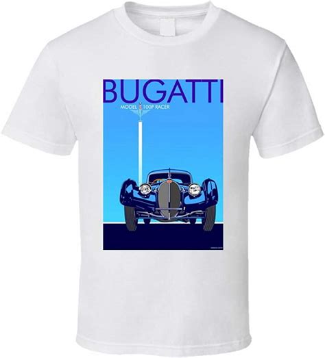 Bugatti Retro Tee Vintage Car Poster Car Enthusiast T Shirt Weiß