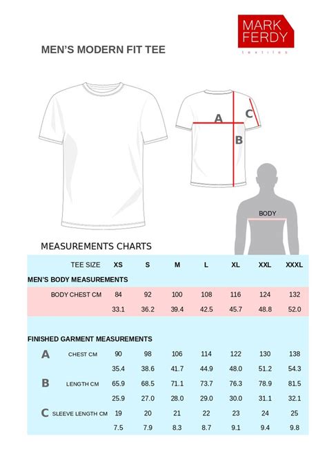 Free Tee Shirt Size Chart For Mens Body Measurement Chart Tshirt