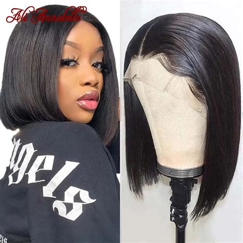 Ali Annabelle Short Bob Wigs Human Hair Wigs Pre Plucked Hairline Peruvian Straight Human Hair