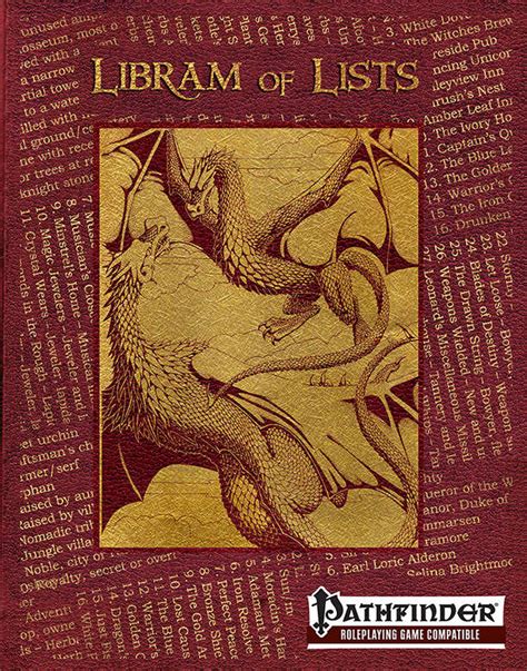 Libram Of Lists Pathfinder Rpg Compatible Urban Realms