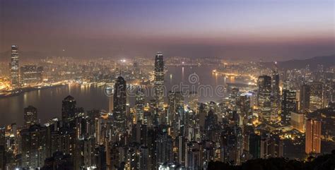 Hong Kong Skyscrapers View From Victoria Peak At Sunrise Editorial